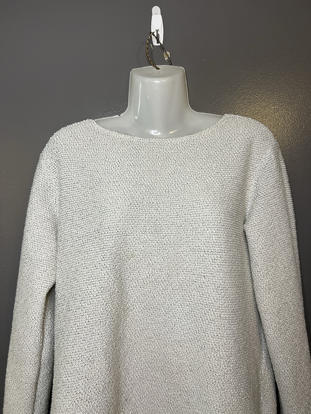 H&M Sweater Womens Medium White Open Knit Boat Neck Long Sleeve Pullover
